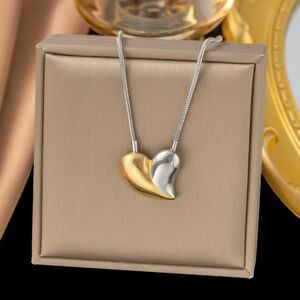 Elegant Two-Tone Heart Pendant Necklace